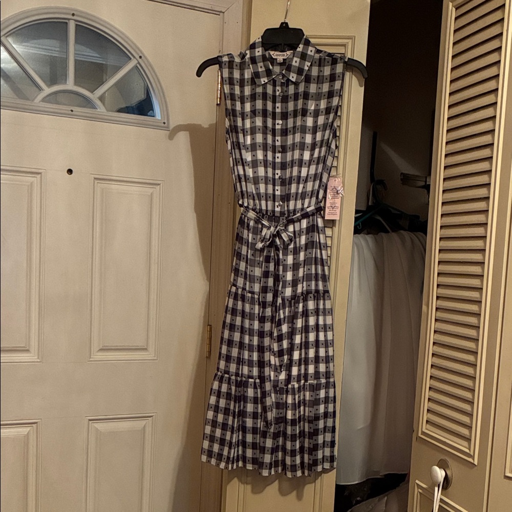 NWTs Nanette Lepore Black and White Plaid Midi Dress w/slip women’s size 4.